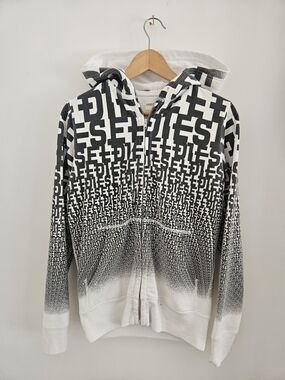Vintage Diesel Hoodie Small All Over Print Logo Spellout Full Zip Y2K